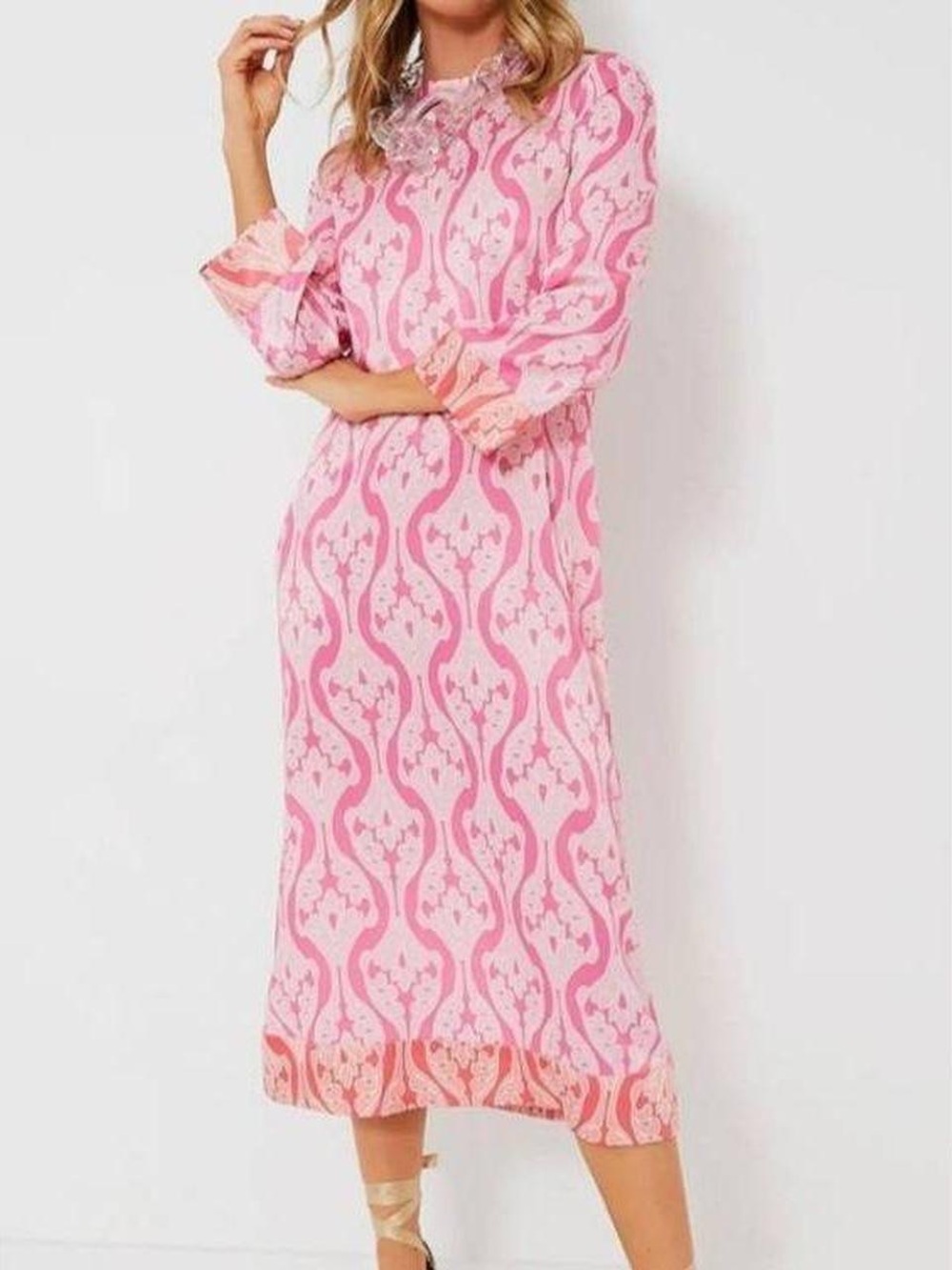 Hyacinth House x Tuckernuck Hayes Midi Dress Pink Geometric Size Small